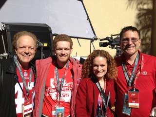 Bruce Pasternack, Joanne, her husband and Dan pose for a picture at Super Bowl XLVII 