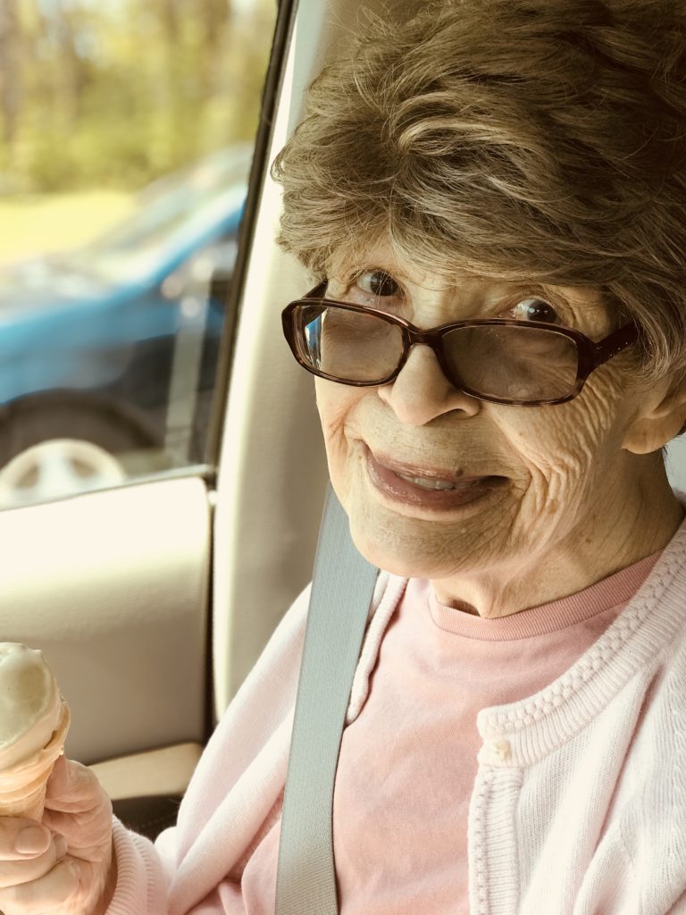 Elizabeth's mom, who had Alzheimer's is holding her favorite ice cream