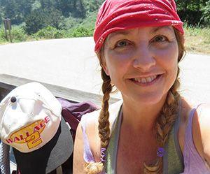 Deb holds her Wallace hat in honor of her father who died with Alzheimer's