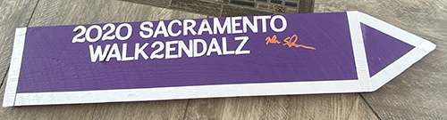 2020 Walk to End Alzheimer's arrow sign made by Karen