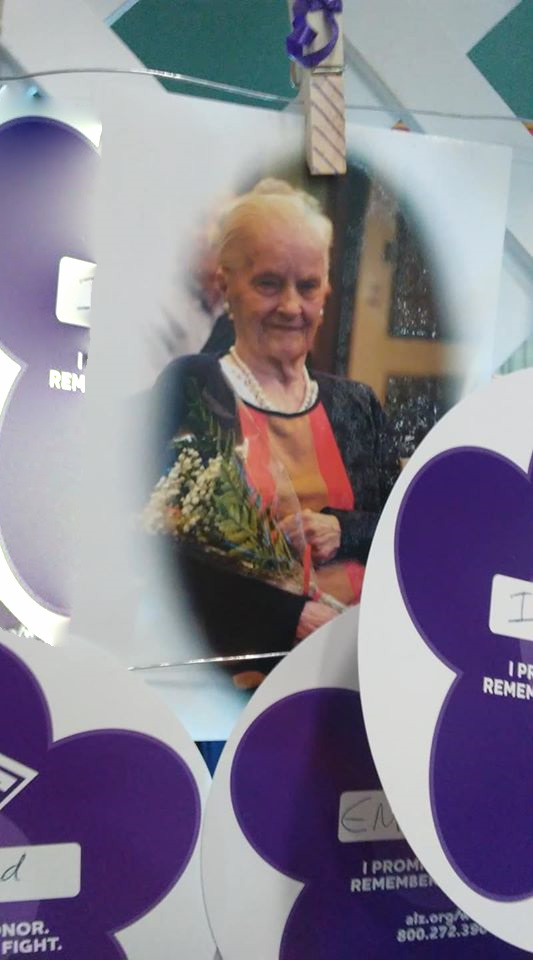 A photo of Margie on the Walk to End Alzheimer's memory wall