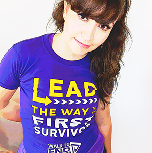 Barbara wears he Walk to End Alzheimer's t-shirt