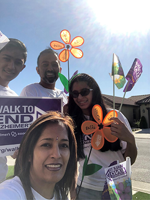 Akhil and his family walking for the Fresno Walk to End Alzheimer's 