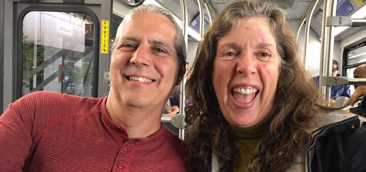 Claudia and Bud who is living with Alzheimer's on the subway
