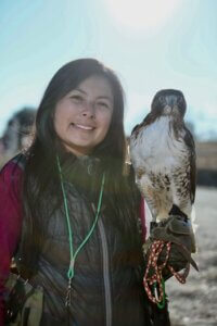 Audrey, holding a hawk